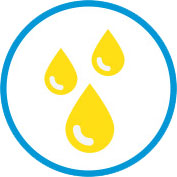 three yellow water drop symbols inside a circle