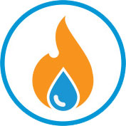 water drop and fire icon inside a circle